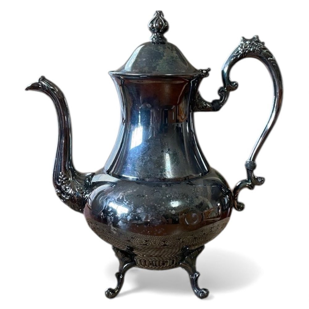 Vintage Sheridan Silver On Copper Footed Hinged Teapot